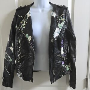 Steve Madden|Floral Studded Black Faux Leather Jacket|Size Small